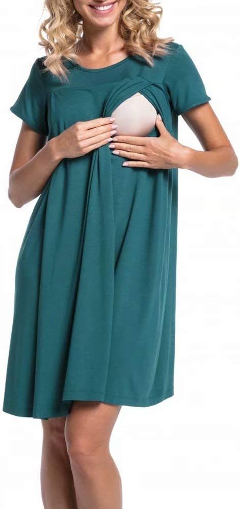 IFFEI Women's Maternity Dress Nursing Breastfeeding Solid Short-Sleeve Maternity Maxi Dresses | Amazon (US)