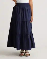 100% Organic Cotton Tiered Maxi Skirt in Navy | Quince