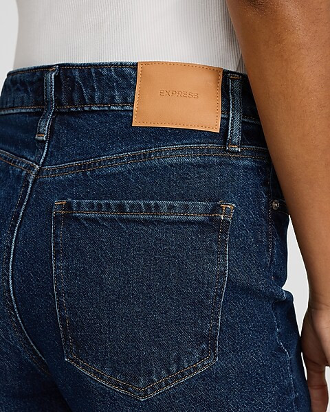 High Waisted Dark Wash Relaxed Straight Jeans | Express