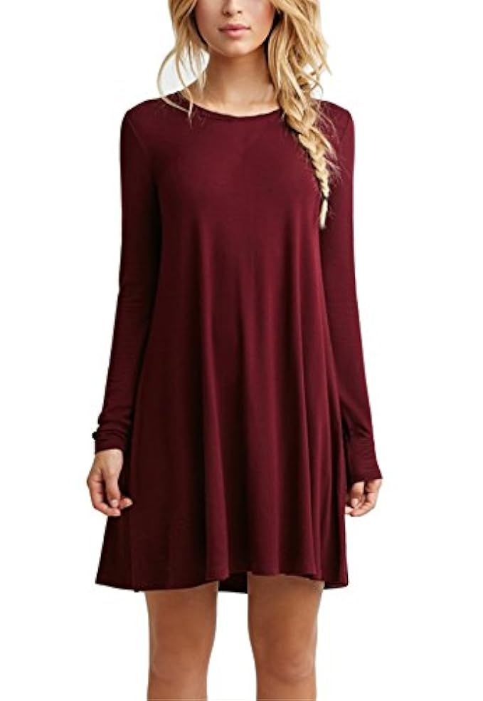 TINYHI Women's Casual Plain Fit Flowy Simple Swing T-Shirt Loose Tunic Dress | Amazon (US)