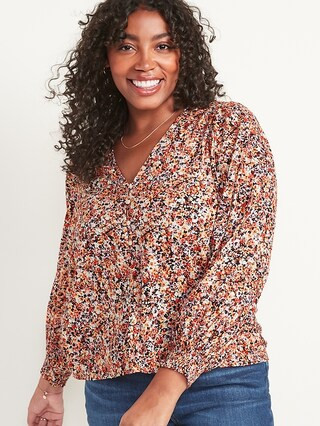 Long-Sleeve V-Neck Floral-Print Poet Blouse for Women | Old Navy (US)