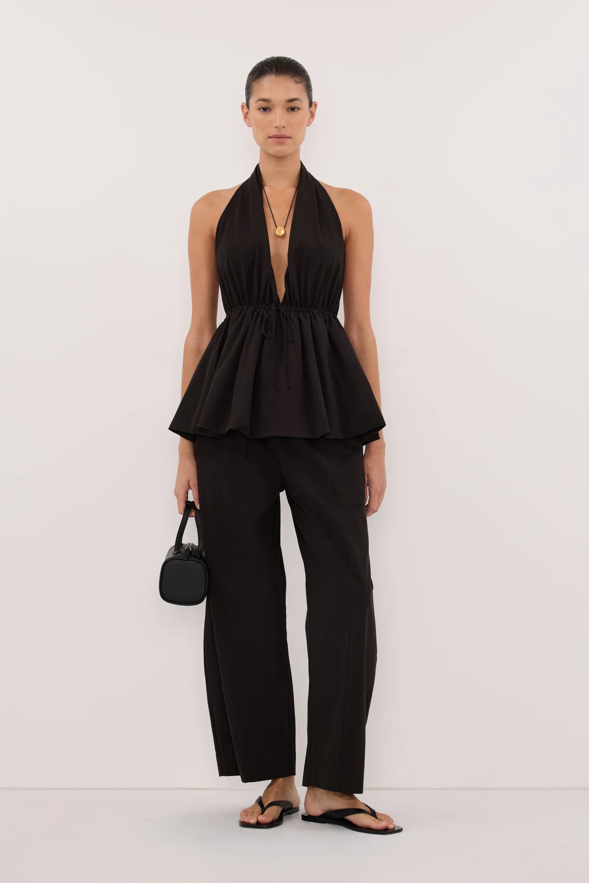 TAMMY BLACK POPLIN HALTER TOP | DISSH