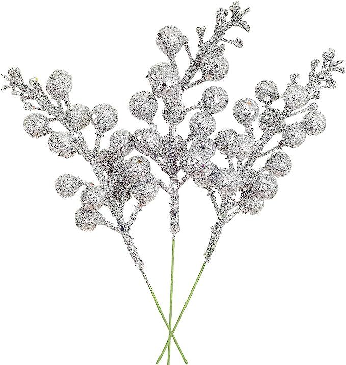 Lvydec 16pcs Christmas Glitter Berries Stems, 7.8" Artificial Christmas Picks for Christmas Tree ... | Amazon (US)