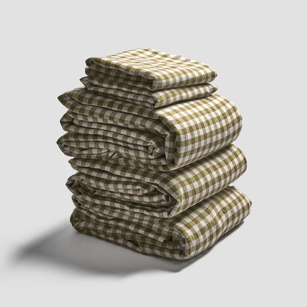 Botanical Green Gingham Linen Bedtime Bundle | Piglet