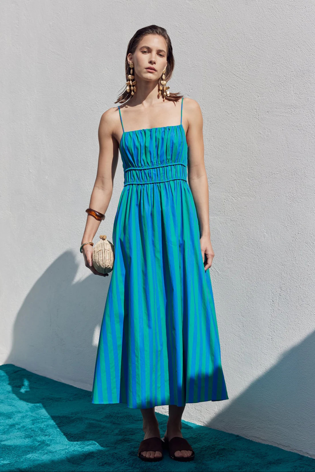 Striped Smocked Waist Maxi Dress | English Factory