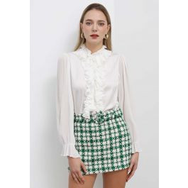 Luscious Ruffle Spliced Plisse Sleeves Top in White | Chicwish