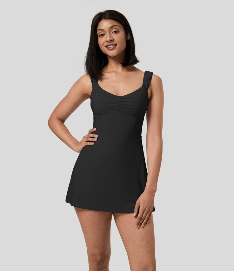 Women’s Backless Ruched Corset 2-in-1 Pocket Mini Yoga Active Dress-Easy Peezy Edition - Halara | HALARA