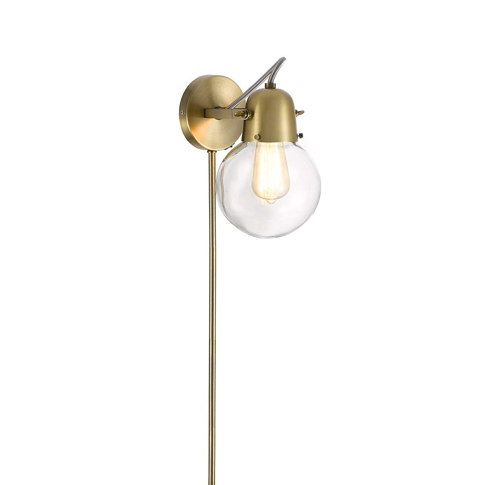 Rivet Mid-Century Modern Gold 1-Light Plug-In Wall Sconce, 9.75" H, With  Bulb, Glass Shade | Amazon (US)