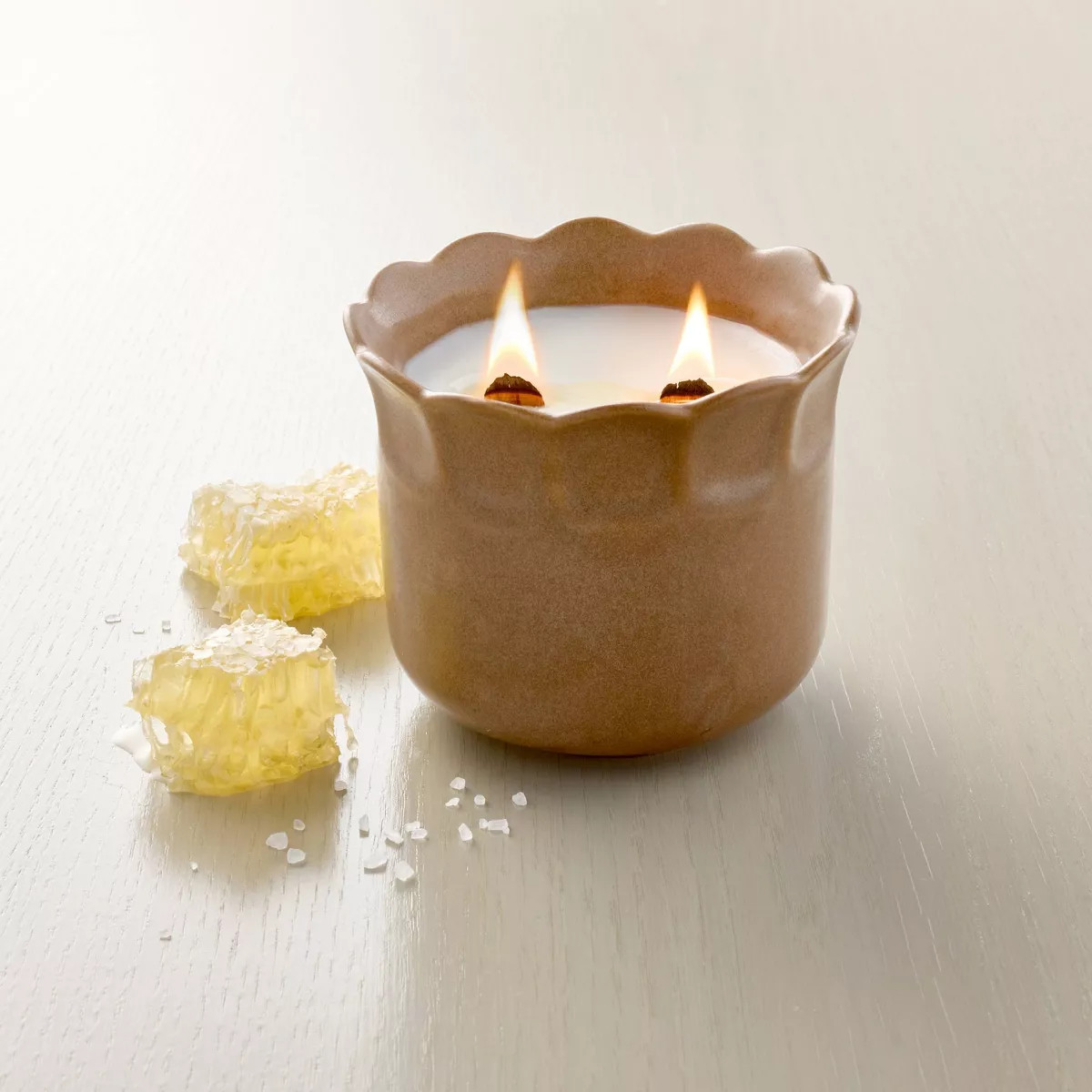 2 Wooden Wick Ceramic Scalloped Rim Jar Candle 11oz - Hearth & Hand™ with Magnolia | Target