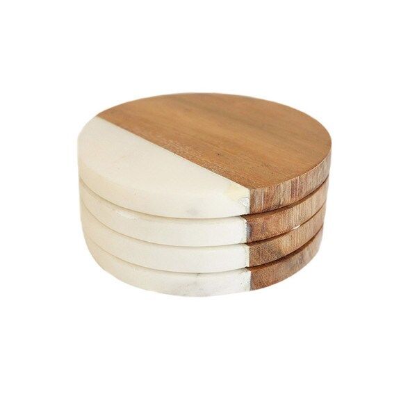Caravan Marble and Wood Round Coasters (Pack of 4) | Bed Bath & Beyond