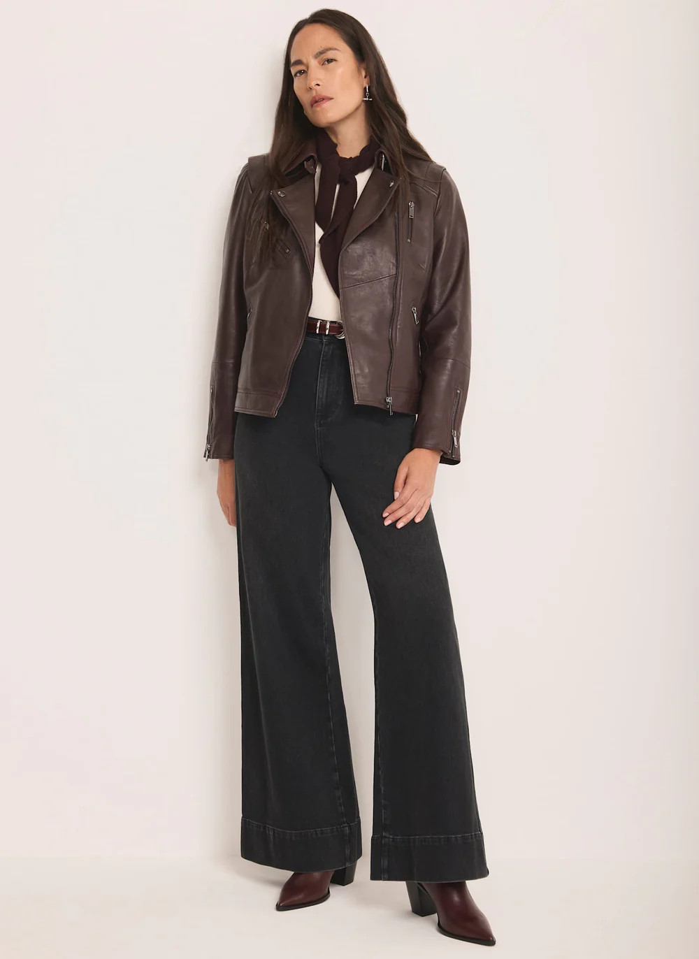 Burgundy Leather Biker Jacket | Mint Velvet