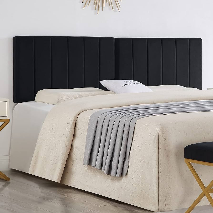 24KF Black Wall Mounted Vertical Channel Design King Headboard, Soft Comfortable Velvet Padded Ki... | Amazon (US)
