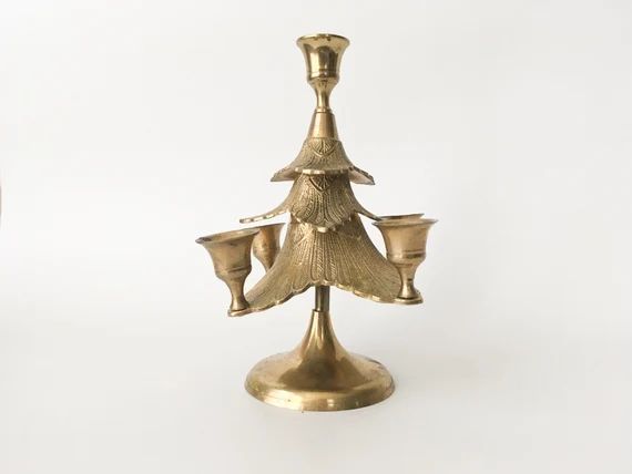 Vintage Holiday Brass Christmas Tree Candle Holder | Holiday Decor | Etsy (US)