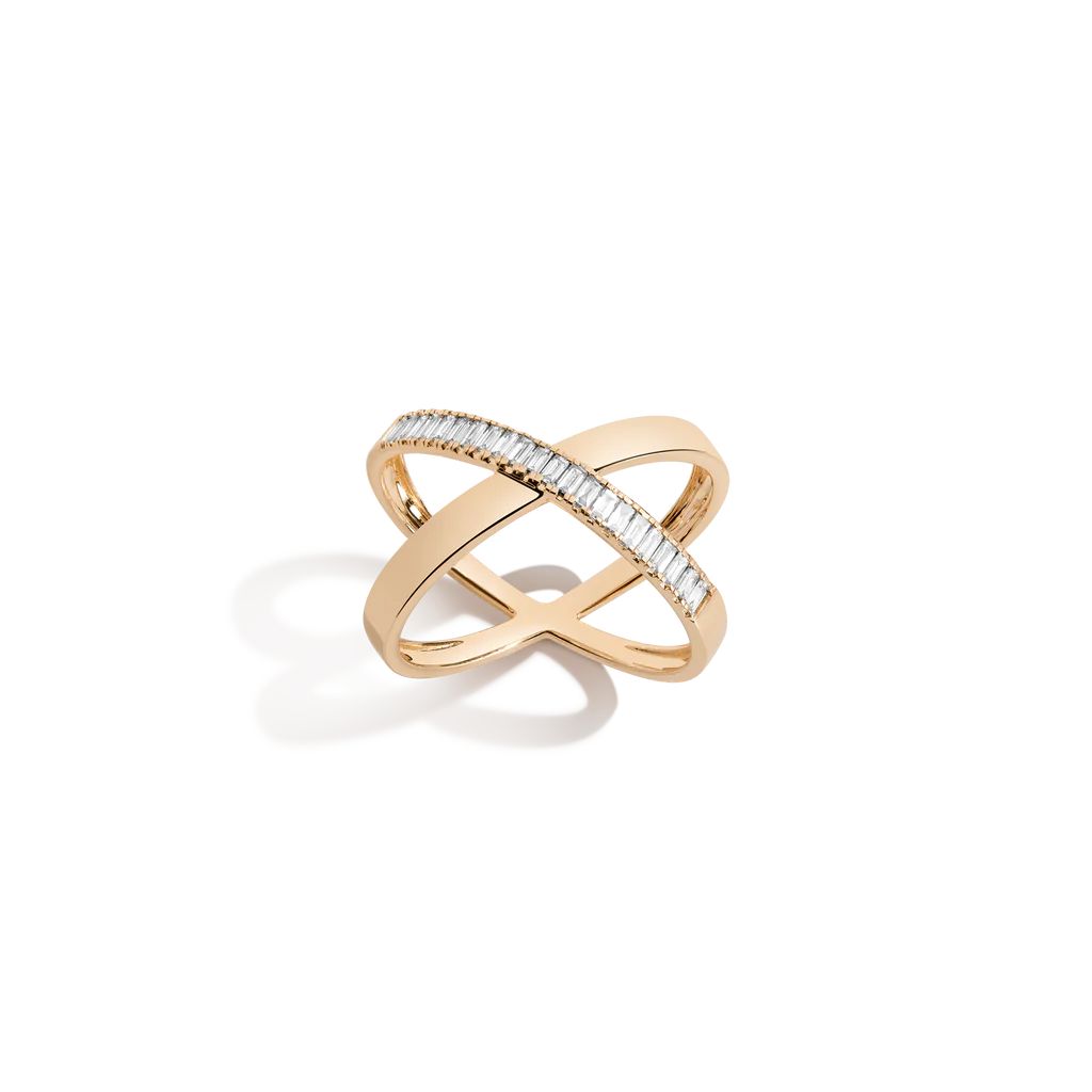 Bold Half Diamond Baguette X Ring | AUrate New York