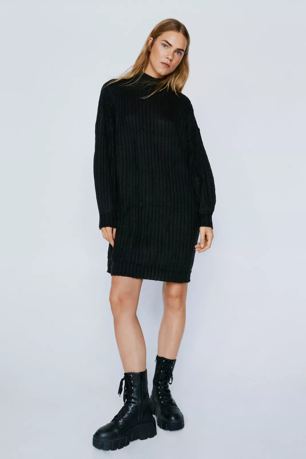 Wide Ribbed Soft Knit Mini Jumper Dress | Nasty Gal (US)
