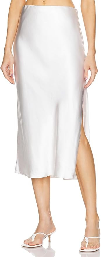 Cantonwalker 2026 Women Satin High Waist Midi Skirt with Side Slit Zipper Elastic Waistband Busin... | Amazon (US)