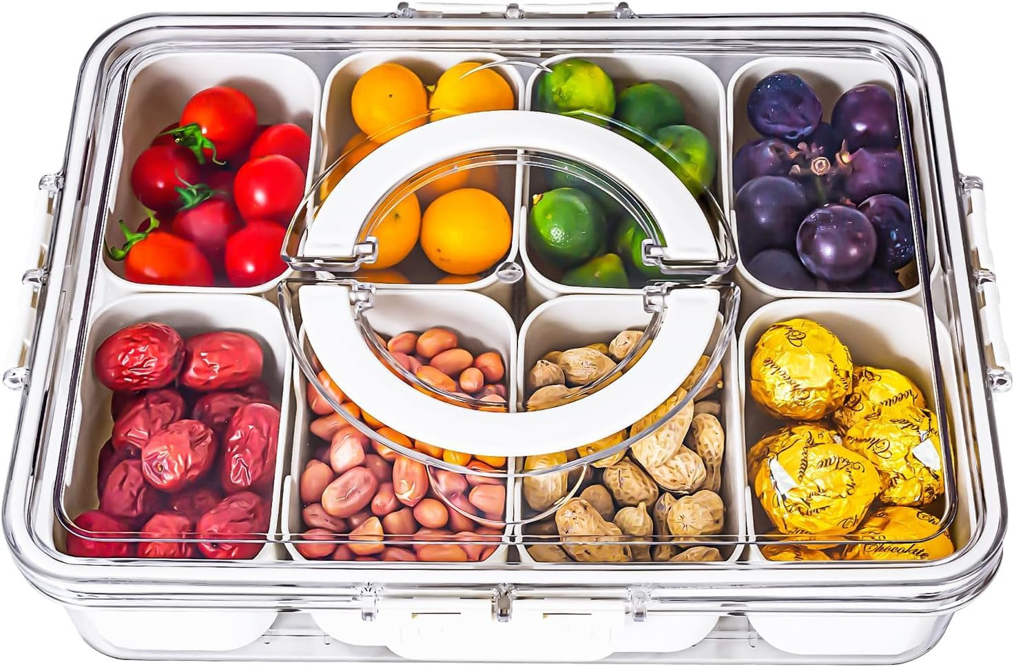 Divided Serving Tray with Lid and Handle,8 Compartments Snacks Box,Snack Fruit and Veggie Tray,Po... | Amazon (US)