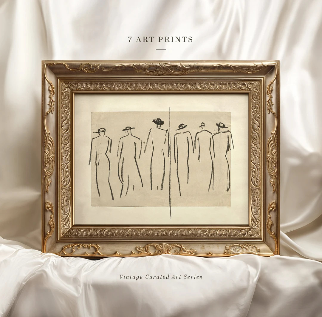 Vintage Crowd Sketch Print: Neutral Antique Drawing (digital Download) - Etsy | Etsy (US)