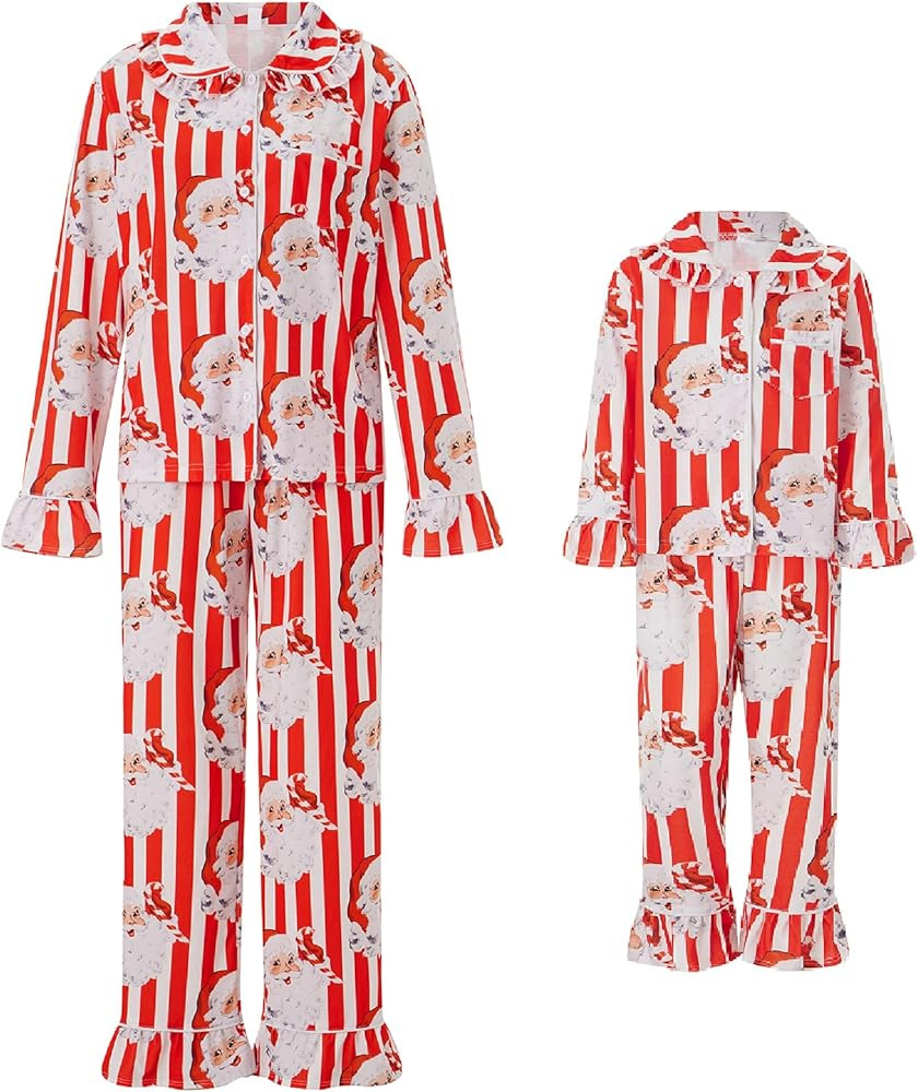 NUFIWI Mommy and Me Pajamas Set Christmas Silky Satin Pjs Pants 2 Piece Sleepwear Xmas Matching L... | Amazon (US)