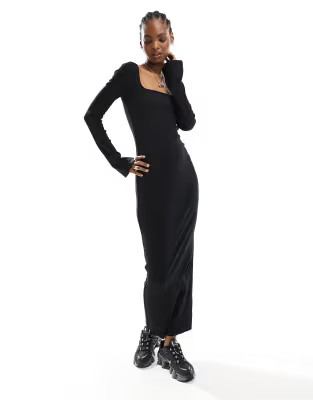 COLLUSION square neck rib maxi dress in black | ASOS (Global)