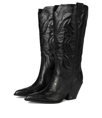 Sam Edelman Women's James Western Boot Black Leather Wide Calf 8.5 Medium | Amazon (US)