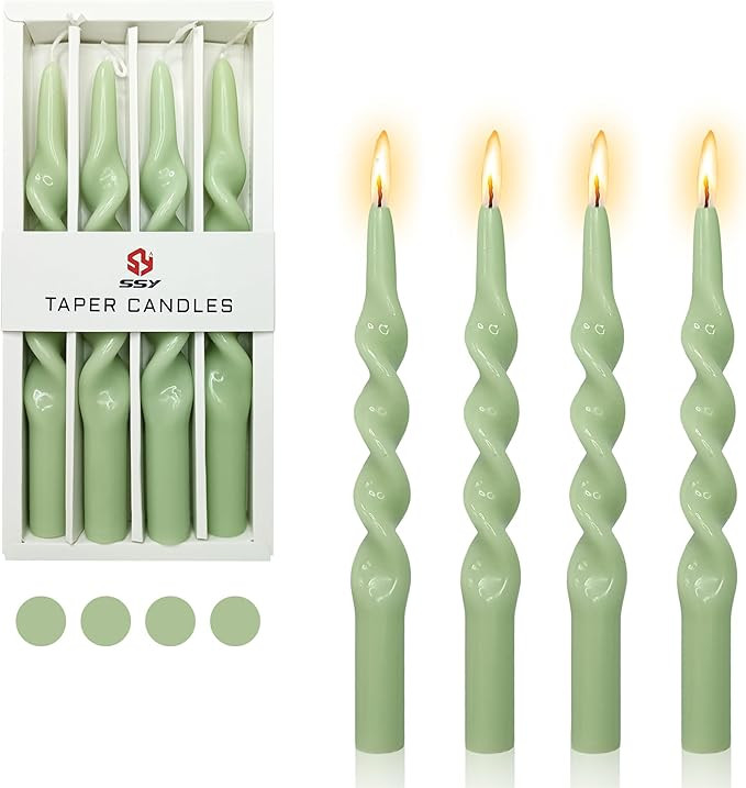 Pastel Taper Candle Green Candlesticks - Set of 4 Long Candle Sticks Unique Tapered Candles Twist... | Amazon (US)