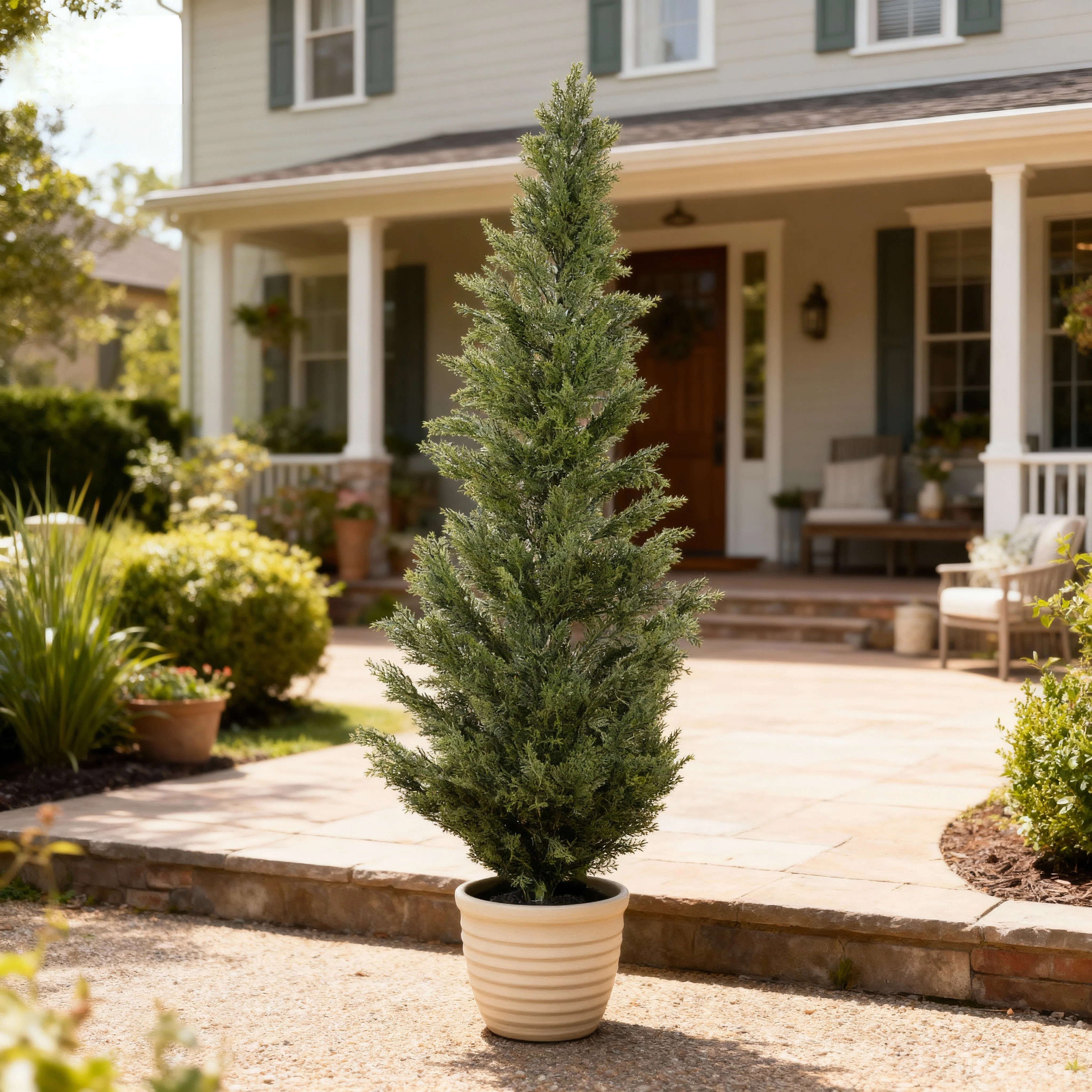 5FT UV-Resistant Artificial Cypress Tree, Realistic Foliage, Anti-Tip Pot, Indoor/Outdoor Topiary... | Wayfair North America