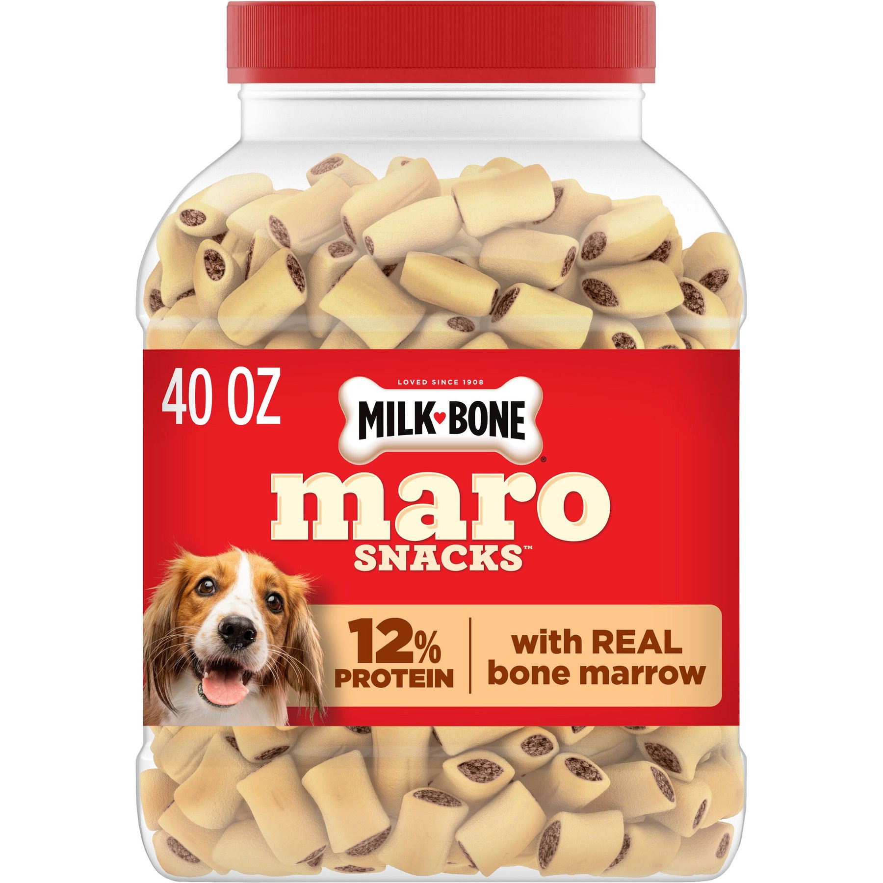 Milk-Bone MaroSnacks Peanut Butter Flavor with Bone Marrow Crunchy Dog Treats, 40-oz tub | Chewy