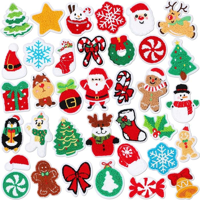 AUGSUN 36pcs Random Self Adhesive Christmas Patches Xmas Embroidered Sew Applique Repair Patch Sw... | Amazon (US)