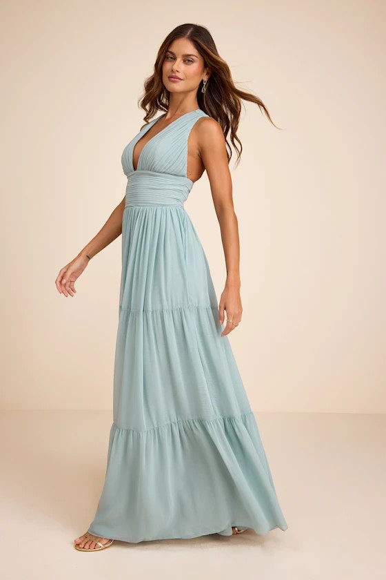 Leora Light Blue Pleated Tiered Maxi Dress | wedding spring dresses wedding  | Lulus