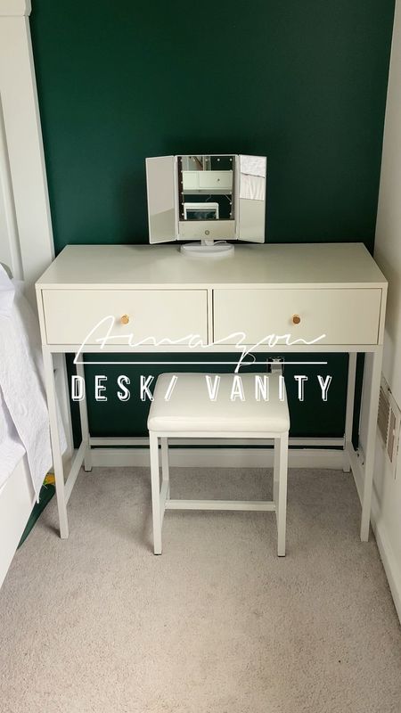 Vanity desk for small bedroom or small space. Vanity includes two drawers, mini led mirror and stool. Perfect for teens bedroom. 

#LTKFind #LTKGiftGuide #LTKhome