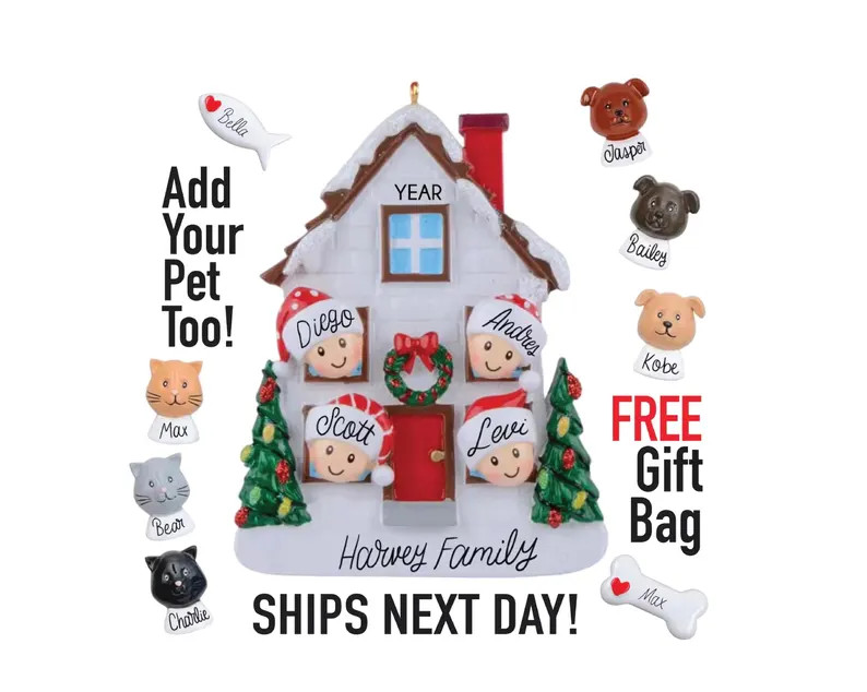 2025 Personalized Family Christmas Ornament - Custom Gift with Pets Dog Cat Fish, Grandkids Grand... | Etsy (US)