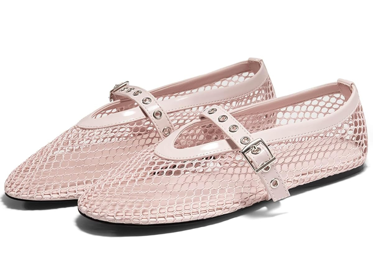 Coutgo Womens Mesh Ballet Flats Mary Jane Fishnet Ballerina Buckle Strap Comfortable Causal Dress... | Amazon (US)