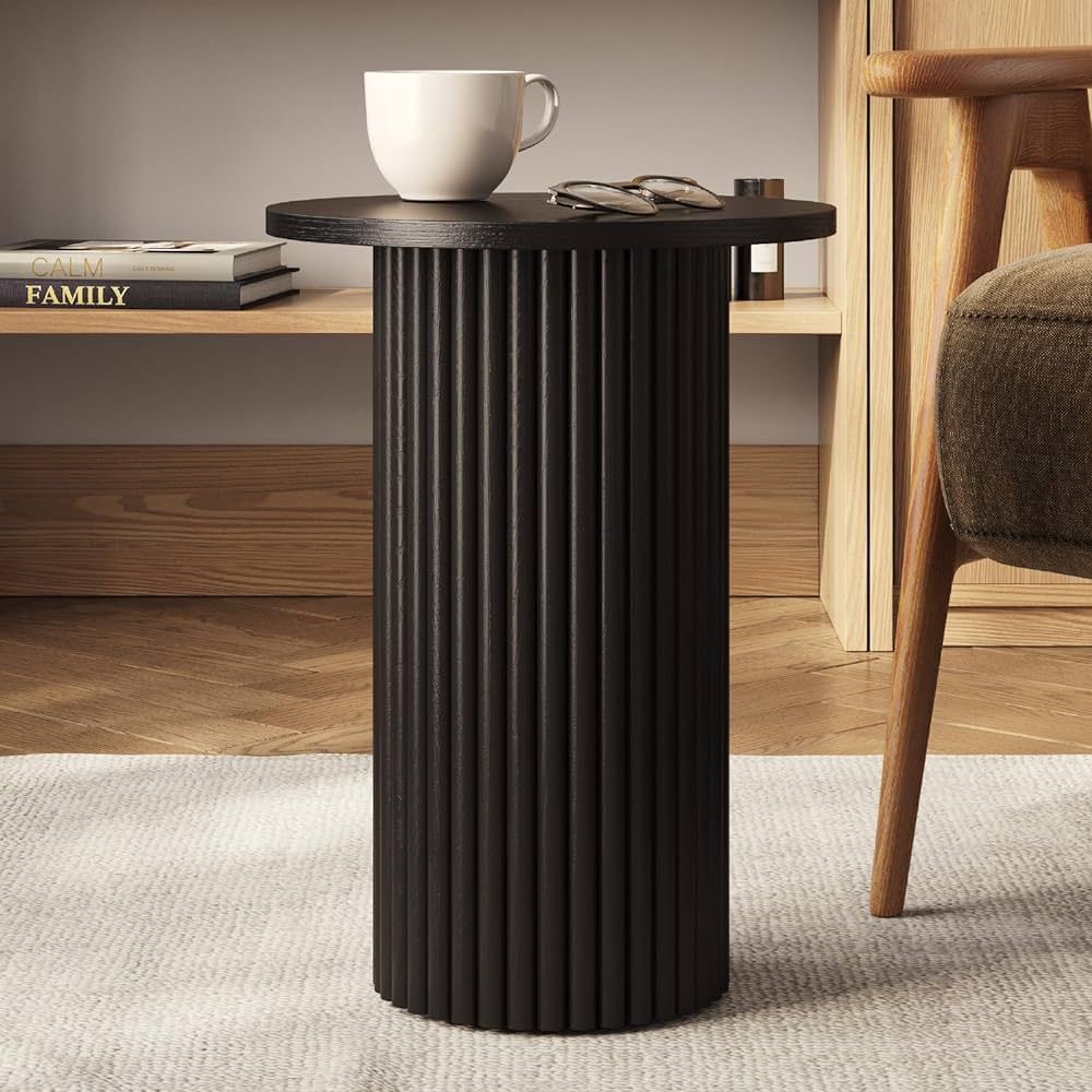 Round Fluted Accent Side Table - Pedestal Drink Table - Modern Home, Bedroom, and Living Room Fur... | Amazon (US)