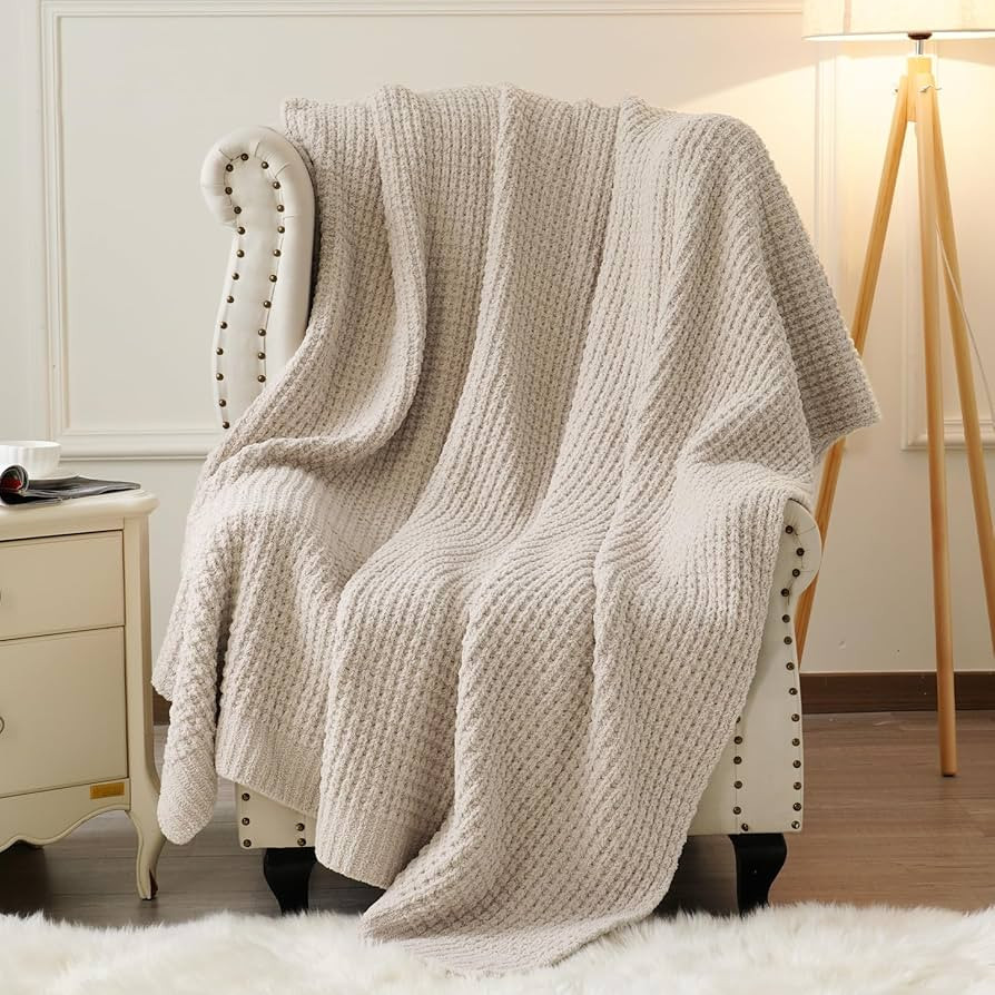PHF Chenille Waffle Knit Blanket Twin Size- Plush Warm & Cozy 60" x 80" Ultra Soft Blanket- Chunk... | Amazon (US)