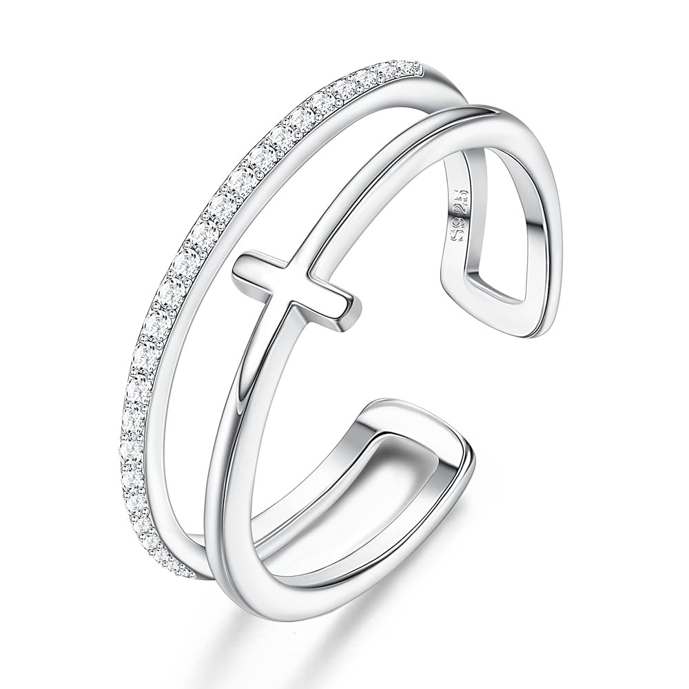 YADOCA 925 Sterling Silver Cross Ring for Women Adjustable Cross Love Open Ring Stackable Cubic Z... | Amazon (US)