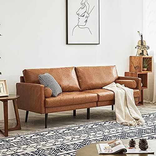 Vonanda Faux Leather Sofa Couch, Mid-Century 73 Inch 3 Seater Leather Couch with Hand-Stitched Comfo | Amazon (US)