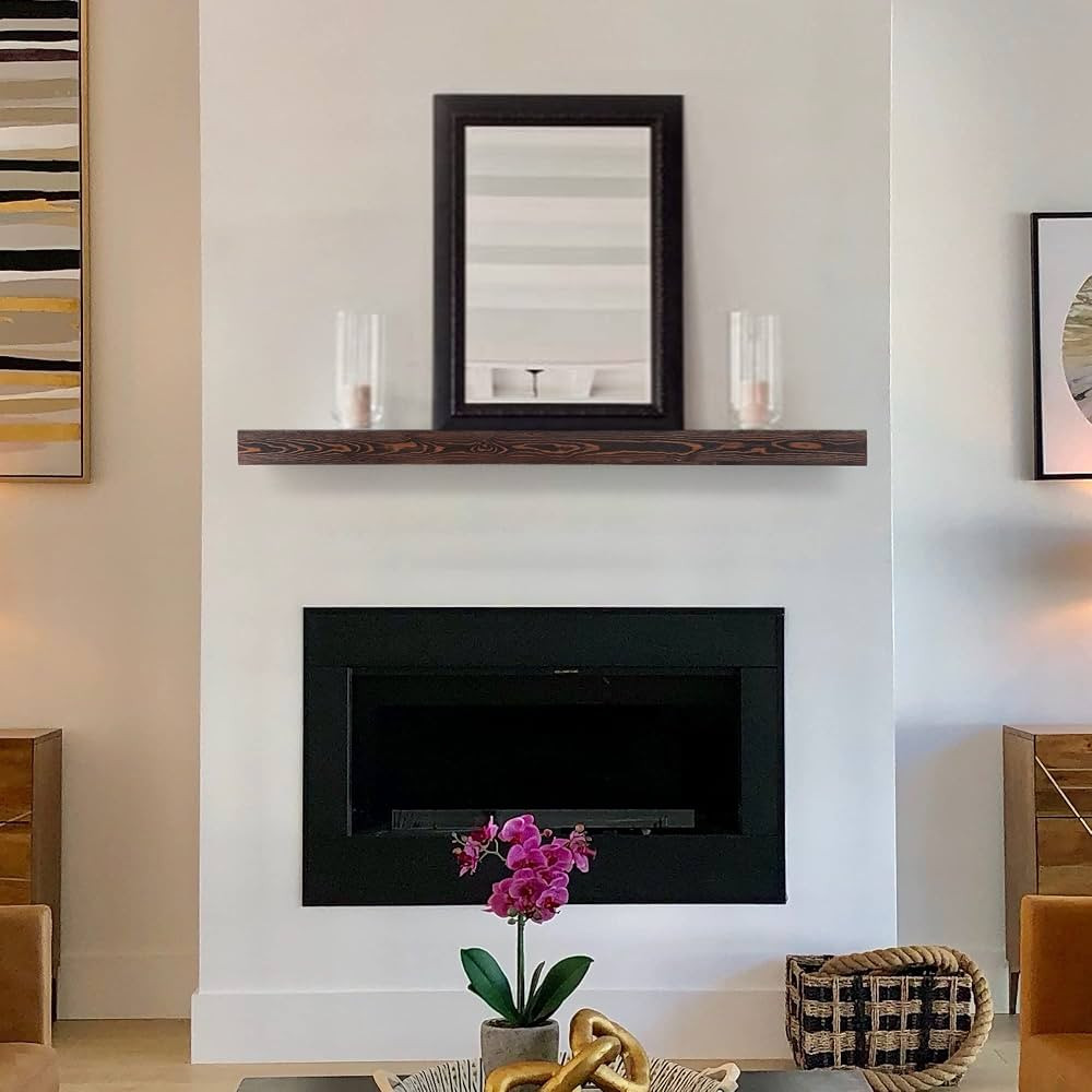 Fireplace Mantel | 48" W Wood Floating Shelves | Handcrafted Hollow Distressed Beam | Wall Mounte... | Amazon (US)