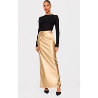 Gold Metallic Faux Leather Maxi Skirt | PrettyLittleThing US