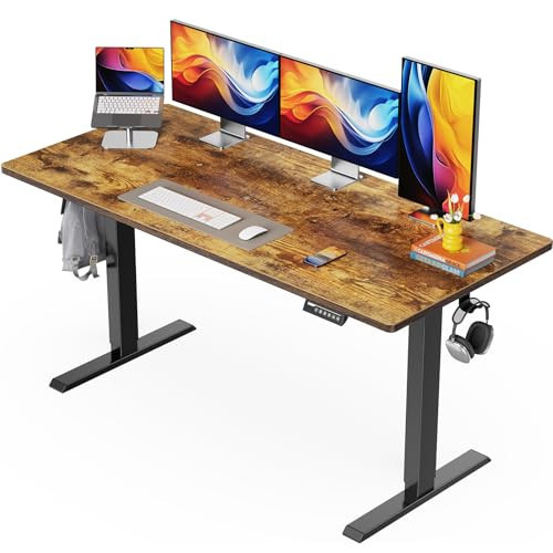 ErGear Electric Standing Desk, 55 x 28 inch Height Adjustable Sit Stand Up Desk, Computer Home Office Desk with 4 Memory Height Buttons, Two Pieces Desktop, Vintage Brown, EGESD112V | Amazon (US)