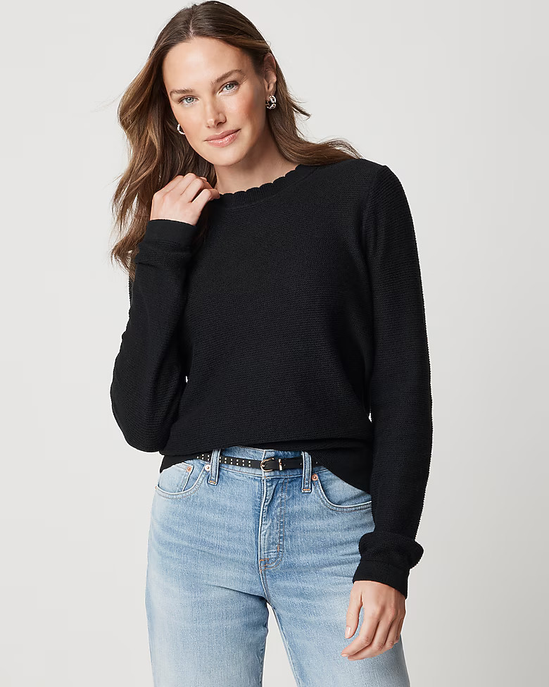 Scalloped crewneck sweater | J.Crew Factory