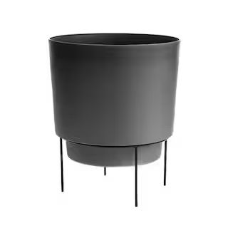 Bloem Hopson Medium 10 in. Charcoal Gray Plastic Planter with Metal Black Stand HOP10908-M - The ... | The Home Depot