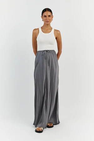 LAYLA CHARCOAL SILK MIDI SKIRT | DISSH