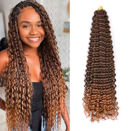 Curly Crochet Hair,Ocean Wave Crochet Hair Crochet Braiding Hair Synthetic Hair Extensions for Women 24Inch 2Packs #T4/30 Curly Braiding Hair Extensions | Amazon (US)