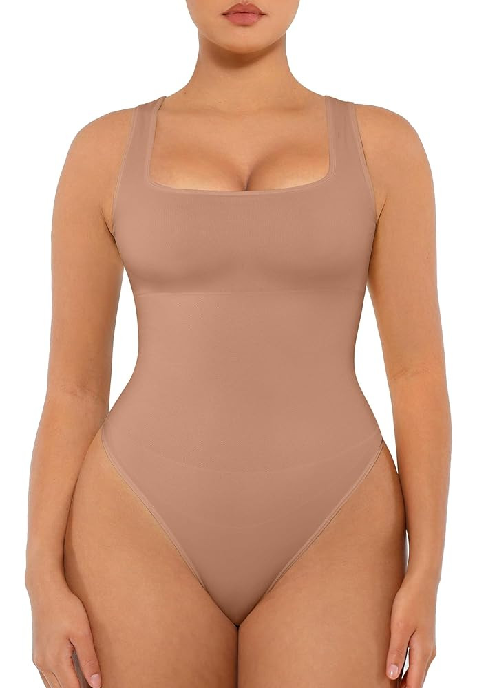 FeelinGirl Bodysuits for Women Seamless Square Neck Tummy Control Compression Thong Shapewear Bod... | Amazon (US)