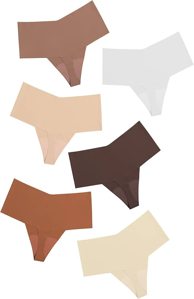 DEANGELMON Women Seamless Thongs No Show Thong Underwear Workout Panties High Waist T... | Amazon (US)