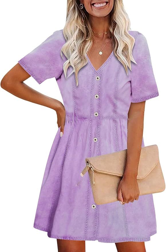 luvamia Denim Dress for Women Button Down Summer Swing Western Short Jean Dresses | Amazon (US)