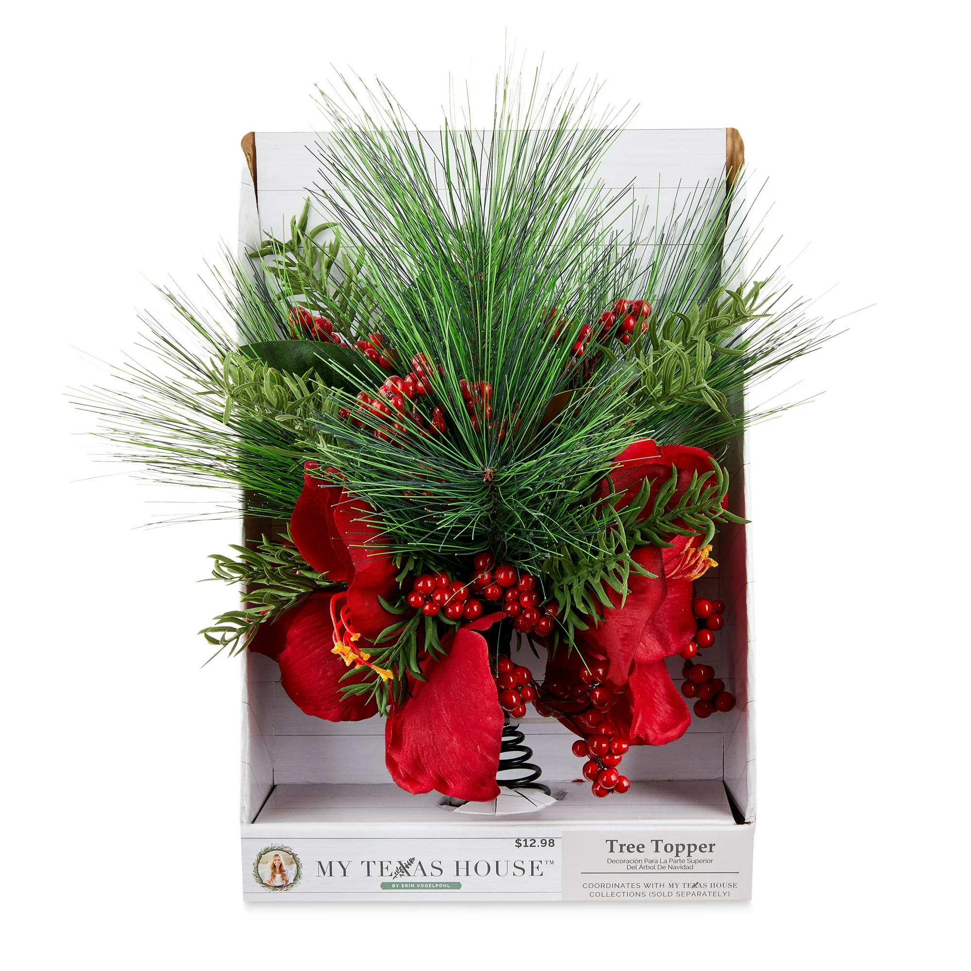 My Texas House Burgundy Amaryllis Tree Topper, 13.5" | Walmart (US)