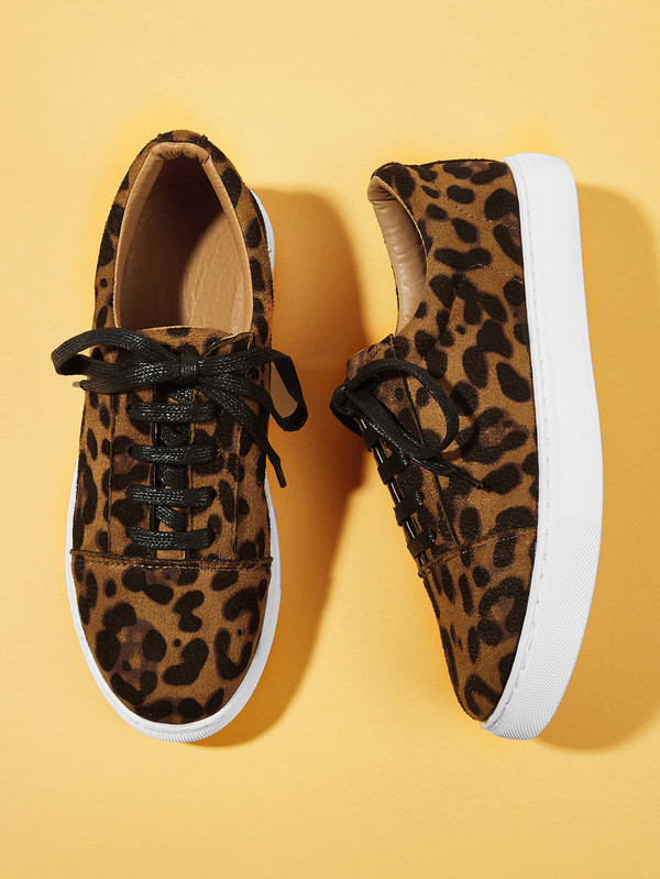 Leopard Pattern Lace-up Sneakers | SHEIN