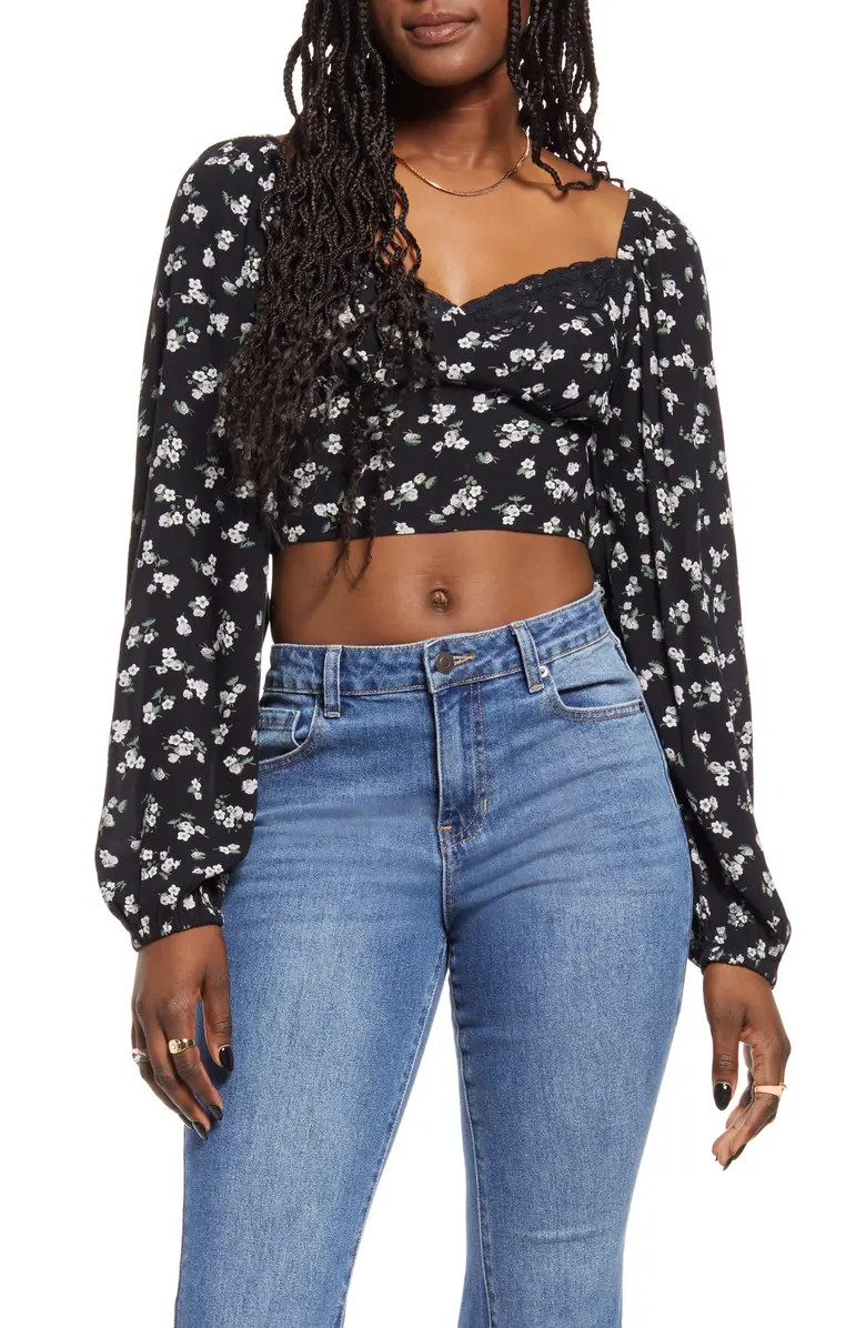 Lace Trim Long Sleeve Crop Top | Nordstrom
